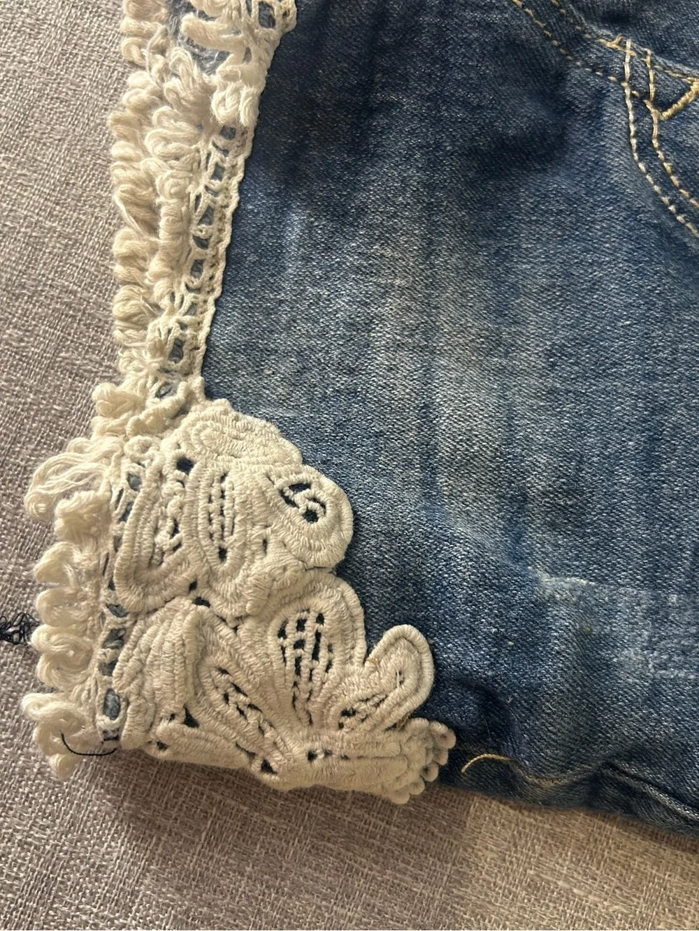 Vigoss Blue Denim Shorts with White Crochet Hem
